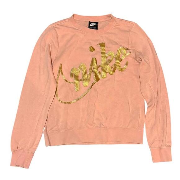 Tops - Nike Blush Pink Crewneck Sweatshirt Gold Metallic Logo Size XS